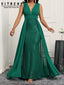 Elegant Green Sequin Dress; Satin Strap Sleeveless; Split at the Thigh