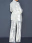 2 Pieces Set; Blazer Pant Suit; Long Sleeve Sequin Coat; High Waist; Wide Leg Pants