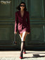 Slim Wine Red 2 Piece Set; Blazer with High Waist Mini Skirt Set Female