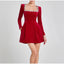 Solid Square Collar Long Sleeve Velvet Gown Elegant High Waist A-line Beaded Dresses New Lady Christmas Evening Party Vestidos 
