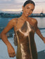Tassel Shiny Back; Halter Evening Dress