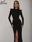 Elegant Black Slim 2 Piece Sets; Long Sleeve; Lace-Up Open Back Bodysuit; Floor-Length