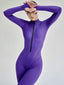Bodycon Jumpsuit; O Neck Short Sleeve; Zipper Bodysuit