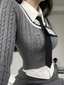 Knitted Suit; Crop Tops Sweater + Casual Shirt + Slim Bodycon Mini Skirt ; 3 Piece Set