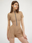Bodycon Jumpsuit; O Neck Short Sleeve; Zipper Bodysuit