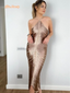 Tassel Shiny Back; Halter Evening Dress