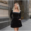 Solid Square Collar Long Sleeve Velvet Gown Elegant High Waist A-line Beaded Dresses New Lady Christmas Evening Party Vestidos 