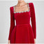 Solid Square Collar Long Sleeve Velvet Gown Elegant High Waist A-line Beaded Dresses New Lady Christmas Evening Party Vestidos 