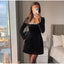 Solid Square Collar Long Sleeve Velvet Gown Elegant High Waist A-line Beaded Dresses New Lady Christmas Evening Party Vestidos 