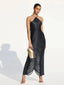 Tassel Shiny Back; Halter Evening Dress