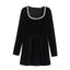 Solid Square Collar Long Sleeve Velvet Gown Elegant High Waist A-line Beaded Dresses New Lady Christmas Evening Party Vestidos 