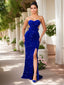 Backless Velvet Sequin Dress; Split Strapless Evening Gown; Party Dress