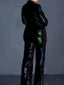 2 Pieces Set; Blazer Pant Suit; Long Sleeve Sequin Coat; High Waist; Wide Leg Pants