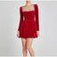 Solid Square Collar Long Sleeve Velvet Gown Elegant High Waist A-line Beaded Dresses New Lady Christmas Evening Party Vestidos 