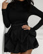 Fashion Solid Long Sleeve Mini Bud Dress Party Dress Black Dress Women