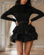 Fashion Solid Long Sleeve Mini Bud Dress Party Dress Black Dress Women