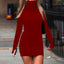 Casual High Neck Women's Dress; Long Sleeve Solid Mini Bandage; Slim Dress