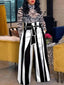 Black and White Striped; High Waist Wide Leg Trousers