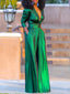 Solid Color Jumpsuit; Deep V-neck; Three-Quarter Sleeves; High Waist, Wide Leg