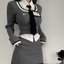 Knitted Suit; Crop Tops Sweater + Casual Shirt + Slim Bodycon Mini Skirt ; 3 Piece Set