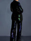 2 Pieces Set; Blazer Pant Suit; Long Sleeve Sequin Coat; High Waist; Wide Leg Pants