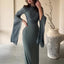 Satin Solid Robe Dress;Slim Evening Dress; Elegant Batwing Sleeves