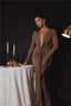 Glitter Deep V Neck; Long Sleeve Ruched Bodycon Dress