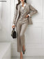 3 Piece Blazer Suit Women Business Formal Outfits Vintage Notched Lapel Jackets Button Vest Pants Set