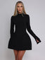 Long Sleeve; Backless Mini Dress; O Neck High Waist A-line