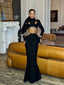 Long Sleeve Fishtail Black Bandage Maxi Skirt Two Pieces Set