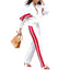Casual Striped Straight Leg Pants Loose Long Sleeves Zipper Stand Collar Jacket; Outerwear