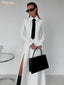 Slim White Shirt Dress Casual Long Sleeve Ankle Length; Classic Slit