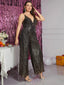 Chic and Elegant Women Jumpsuit; Plus Size; Sequin Wide Leg