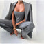 3 Pieces Set; Long Sleeve Coat Fishbone Top High Waist Wide Trousers Suit