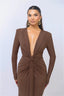 Glitter Deep V Neck; Long Sleeve Ruched Bodycon Dress