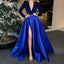 Sequins V-neck slim fit evening gown; long sleeved; split tail gown