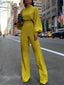 Wide Leg Jumpsuit Lantern Sleeves Mock Neck