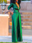 Solid Color Jumpsuit; Deep V-neck; Three-Quarter Sleeves; High Waist, Wide Leg