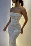 Mermaid Evening Dress; Strapless Pearl Sequined