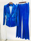 Set Women's Single Button Velvet Blazer Jacket Flare Pants Set