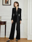 V-Neck Long Sleeved Slim Fit Jumpsuit; Velvet Drape Wide Leg Jumpsuit