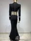 Long Sleeve Fishtail Black Bandage Maxi Skirt Two Pieces Set