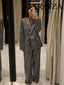2 Piece Suit Long Sleeves Lapel Pocket; Sequins; Blazer and High Waist Pant