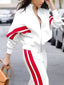 Casual Striped Straight Leg Pants Loose Long Sleeves Zipper Stand Collar Jacket; Outerwear