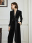 V-Neck Long Sleeved Slim Fit Jumpsuit; Velvet Drape Wide Leg Jumpsuit