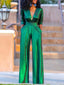 Jazzy Solid Color Jumpsuit; Deep V-neck; Half Sleeve, High Waist; Wide Leg