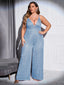 Chic and Elegant Women Jumpsuit; Plus Size; Sequin Wide Leg