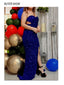 Backless Velvet Sequin Dress; Split Strapless Evening Gown; Party Dress