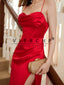 Fitted Satin Party Long Dress With Corset