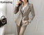 3 Piece Blazer Suit Women Business Formal Outfits Vintage Notched Lapel Jackets Button Vest Pants Set